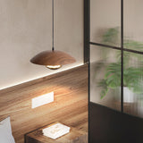 Modern Frisbee LED Pendant Light Wood Grain Hanging Lamp for Kitchen Island and Dining Room