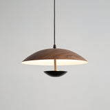 Modern Frisbee LED Pendant Light Wood Grain Hanging Lamp for Kitchen Island and Dining Room