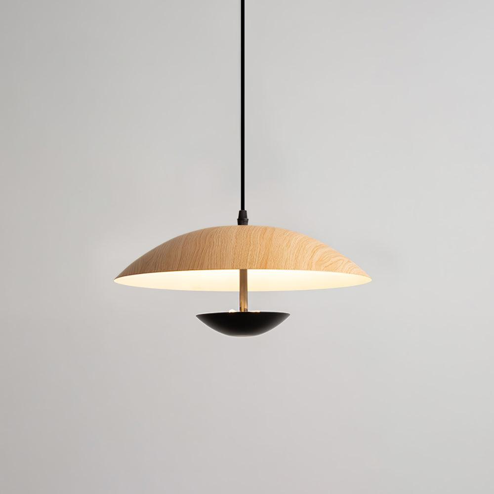 Modern Frisbee LED Pendant Light Wood Grain Hanging Lamp for Kitchen Island and Dining Room