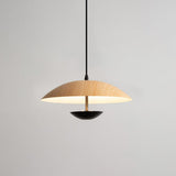 Modern Frisbee LED Pendant Light Wood Grain Hanging Lamp for Kitchen Island and Dining Room