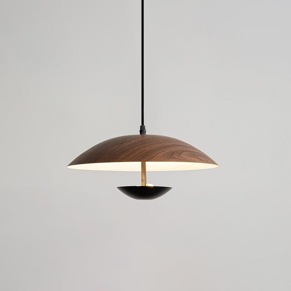 Modern Frisbee LED Pendant Light Wood Grain Hanging Lamp for Kitchen Island and Dining Room