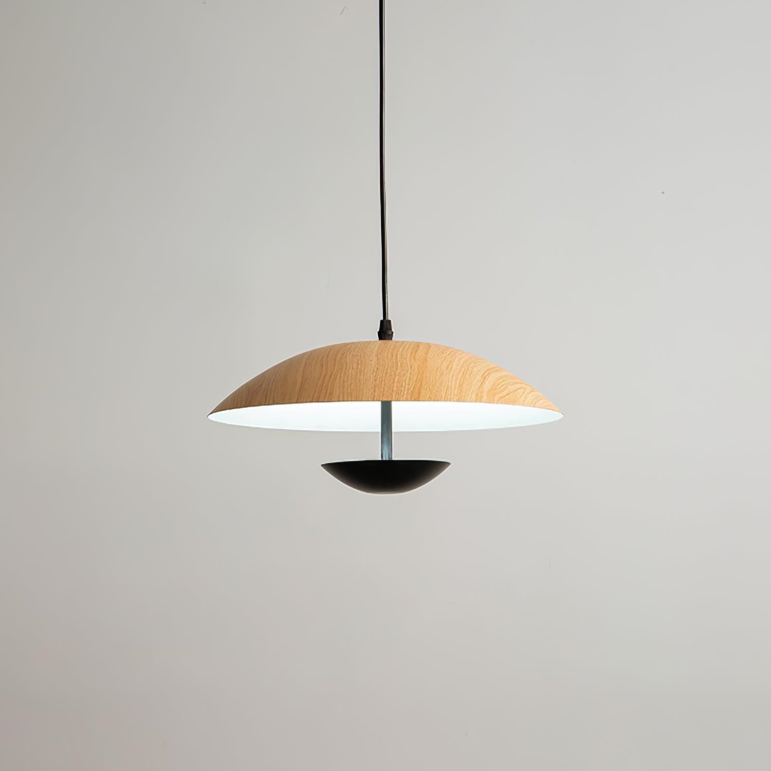 Modern Frisbee LED Pendant Light Wood Grain Hanging Lamp for Kitchen Island and Dining Room