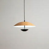 Modern Frisbee LED Pendant Light Wood Grain Hanging Lamp for Kitchen Island and Dining Room