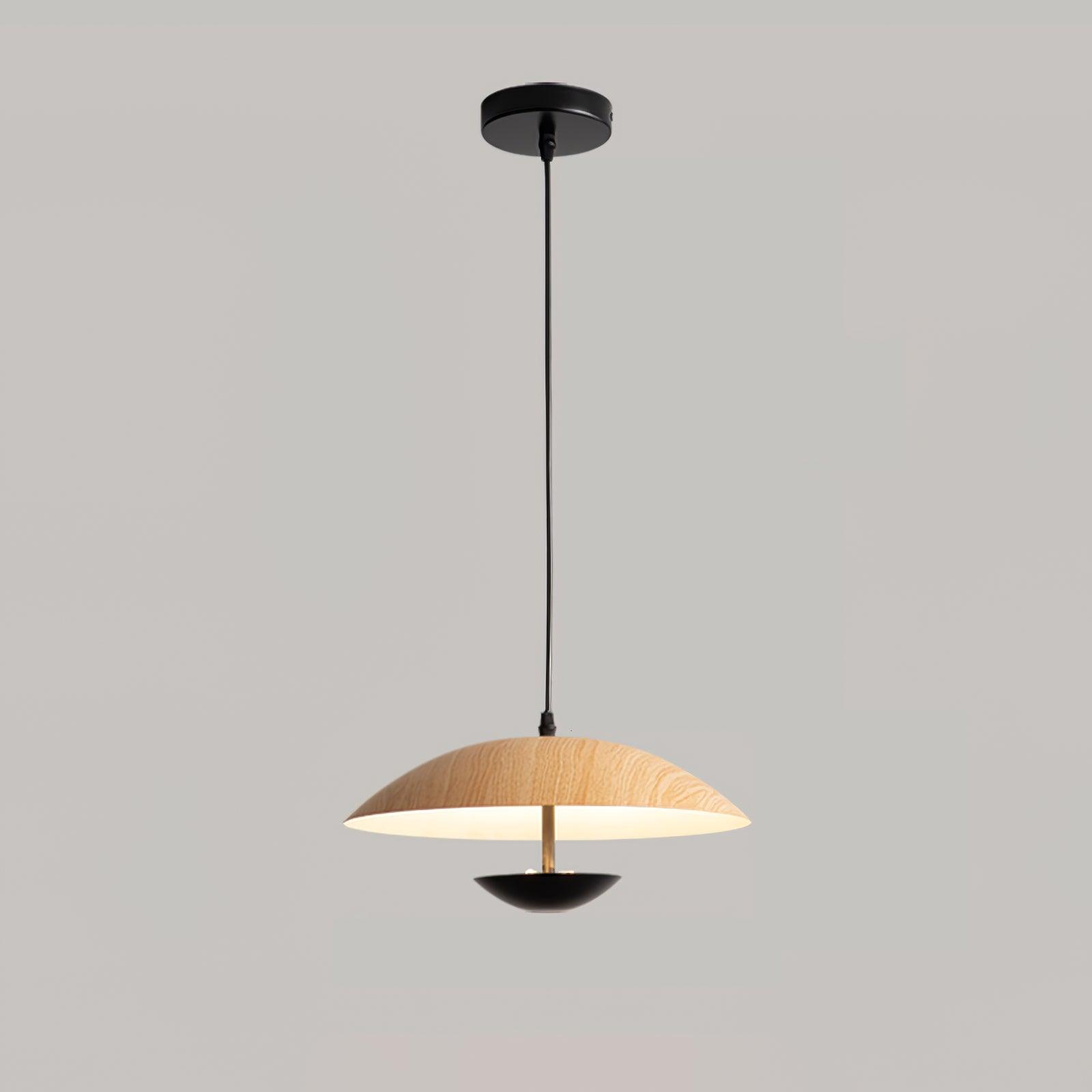 Modern Frisbee LED Pendant Light Wood Grain Hanging Lamp for Kitchen Island and Dining Room