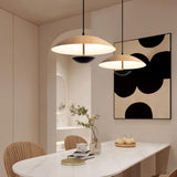 Modern Frisbee LED Pendant Light Wood Grain Hanging Lamp for Kitchen Island and Dining Room