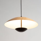 Modern Frisbee LED Pendant Light Wood Grain Hanging Lamp for Kitchen Island and Dining Room
