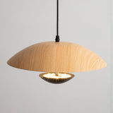 Modern Frisbee LED Pendant Light Wood Grain Hanging Lamp for Kitchen Island and Dining Room
