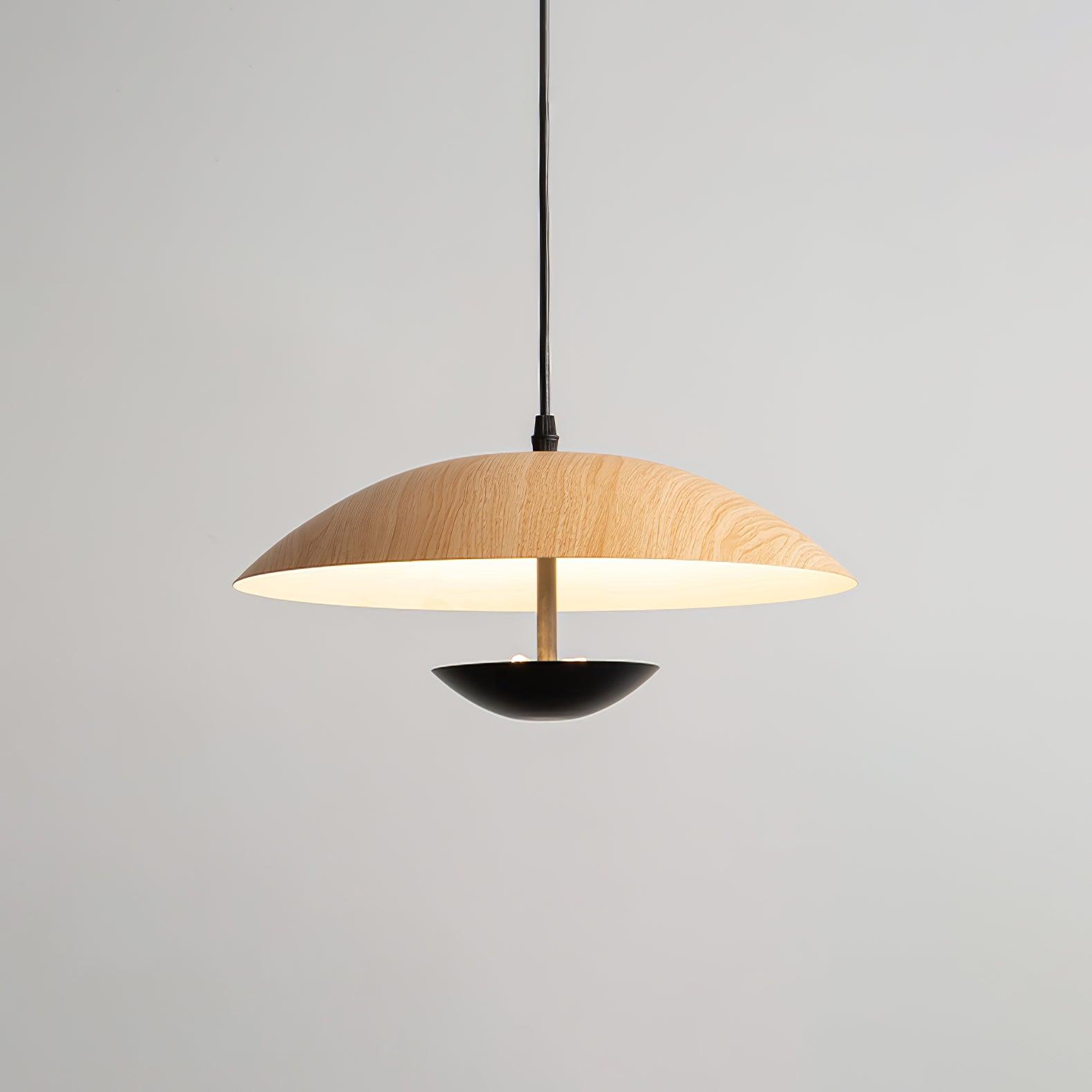 Modern Frisbee LED Pendant Light Wood Grain Hanging Lamp for Kitchen Island and Dining Room
