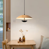Modern Frisbee LED Pendant Light Wood Grain Hanging Lamp for Kitchen Island and Dining Room