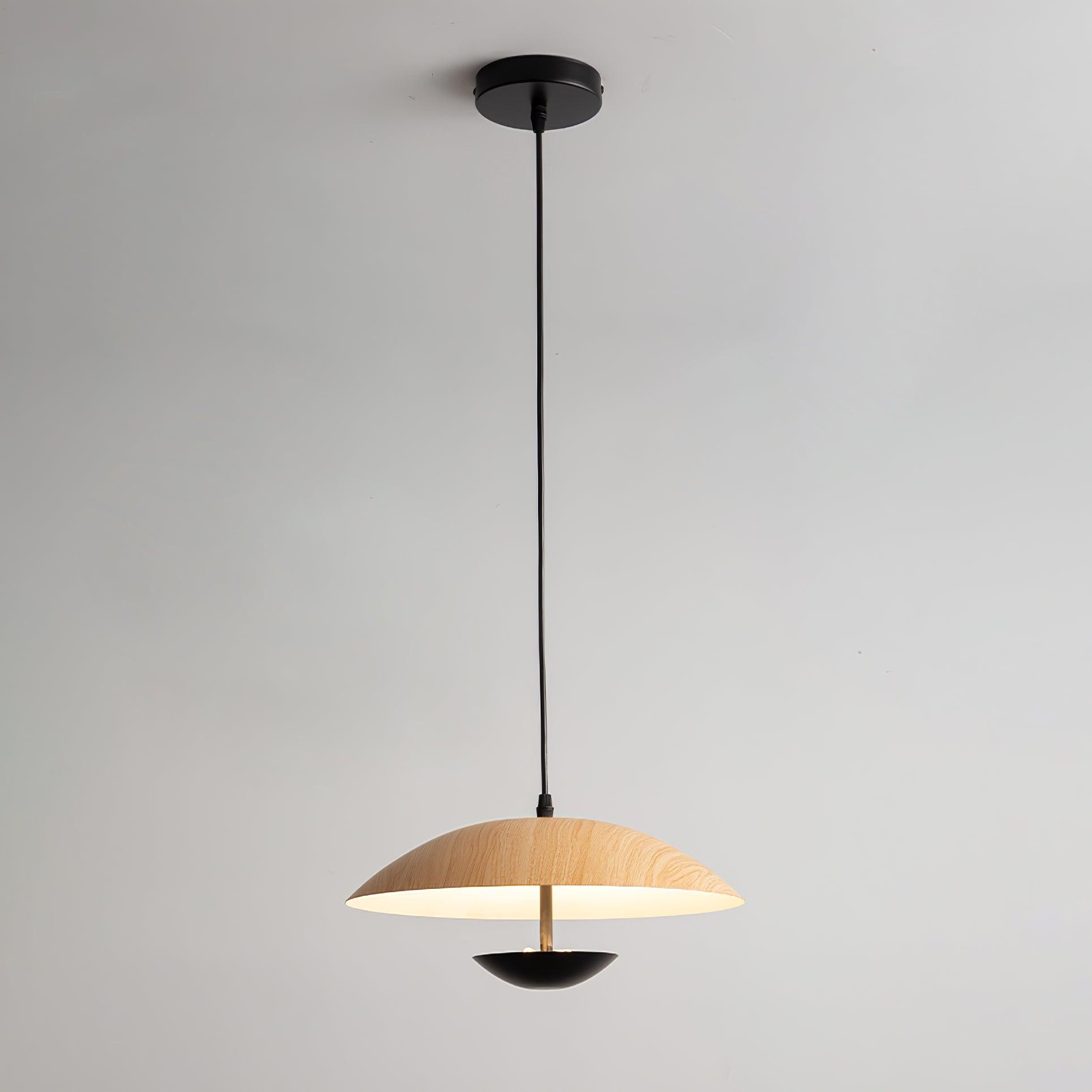 Modern Frisbee LED Pendant Light Wood Grain Hanging Lamp for Kitchen Island and Dining Room