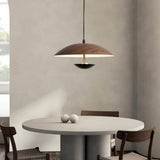 Modern Frisbee LED Pendant Light Wood Grain Hanging Lamp for Kitchen Island and Dining Room