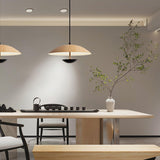 Modern Frisbee LED Pendant Light Wood Grain Hanging Lamp for Kitchen Island and Dining Room
