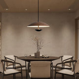 Modern Frisbee LED Pendant Light Wood Grain Hanging Lamp for Kitchen Island and Dining Room
