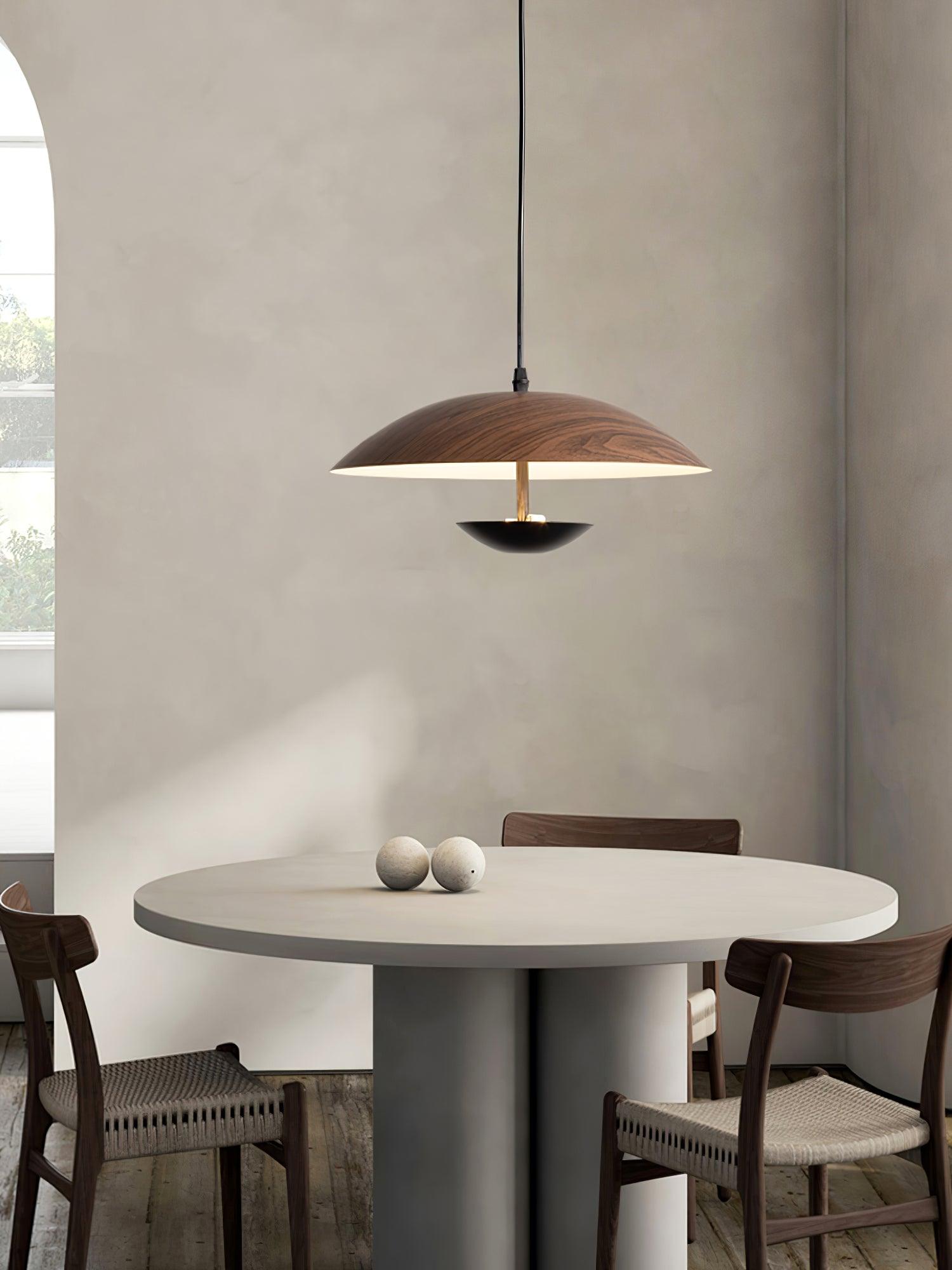 Modern Frisbee LED Pendant Light Wood Grain Hanging Lamp for Kitchen Island and Dining Room
