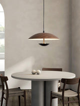 Modern Frisbee LED Pendant Light Wood Grain Hanging Lamp for Kitchen Island and Dining Room