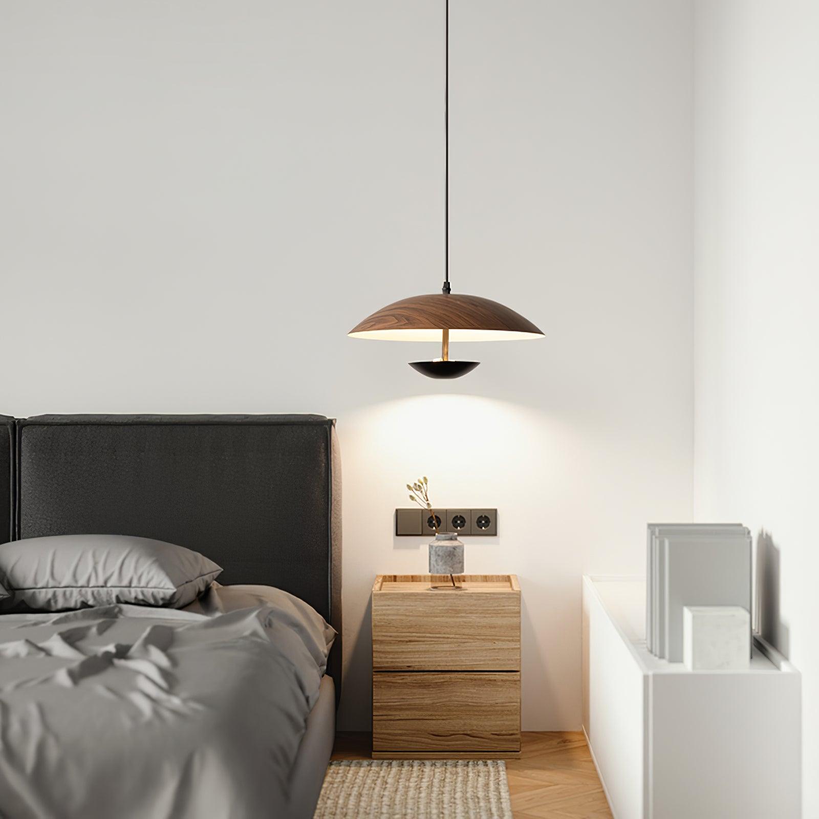 Modern Frisbee LED Pendant Light Wood Grain Hanging Lamp for Kitchen Island and Dining Room