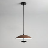 Modern Frisbee LED Pendant Light Wood Grain Hanging Lamp for Kitchen Island and Dining Room