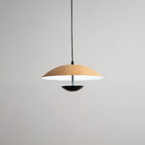 Modern Frisbee LED Pendant Light Wood Grain Hanging Lamp for Kitchen Island and Dining Room
