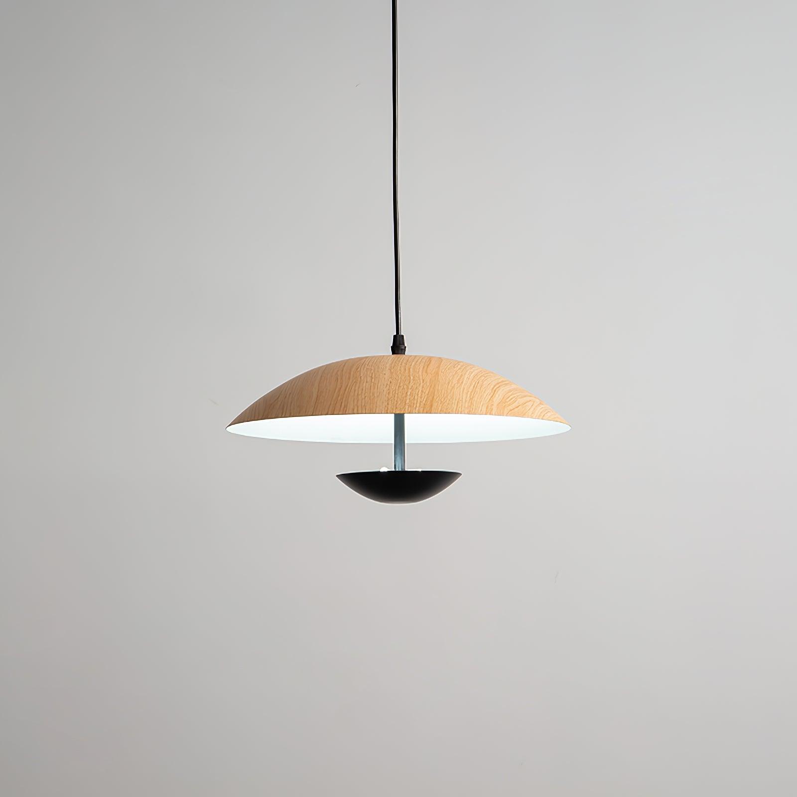 Modern Frisbee LED Pendant Light Wood Grain Hanging Lamp for Kitchen Island and Dining Room