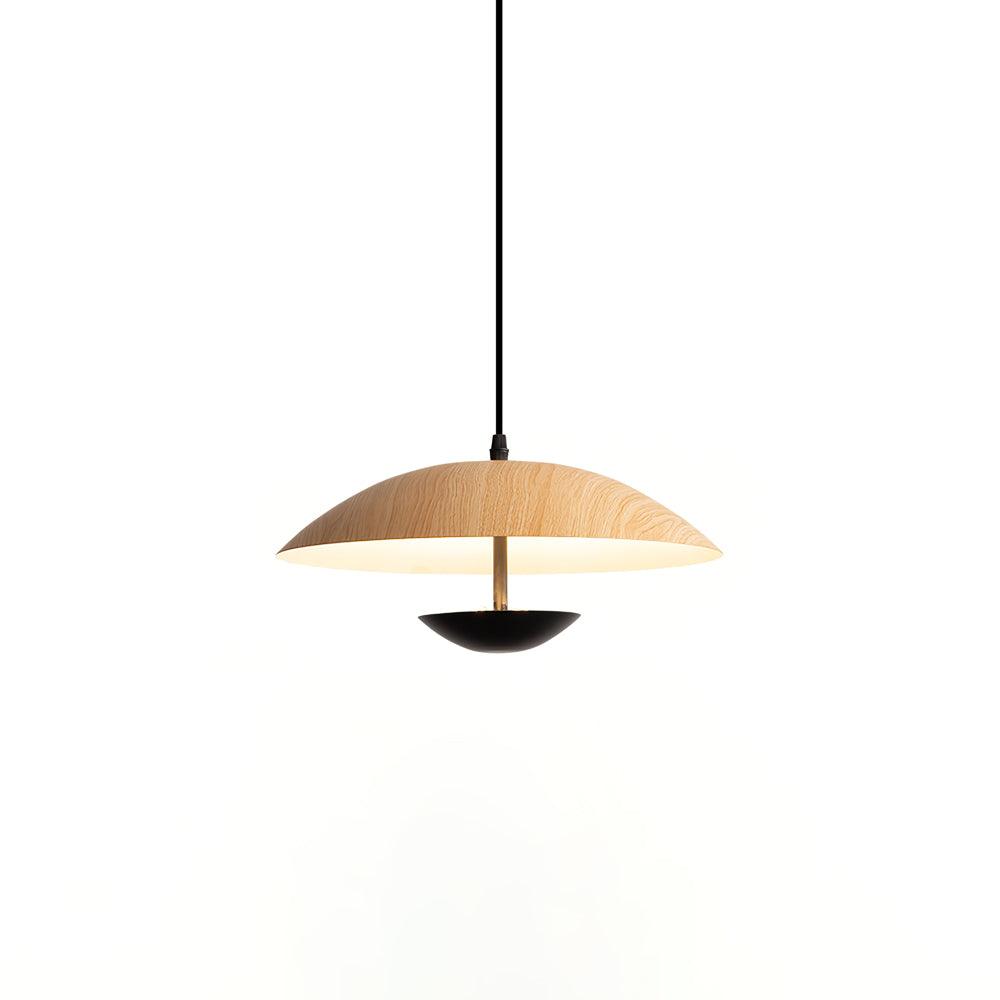 Modern Frisbee LED Pendant Light Wood Grain Hanging Lamp for Kitchen Island and Dining Room