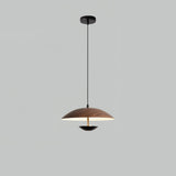 Modern Frisbee LED Pendant Light Wood Grain Hanging Lamp for Kitchen Island and Dining Room