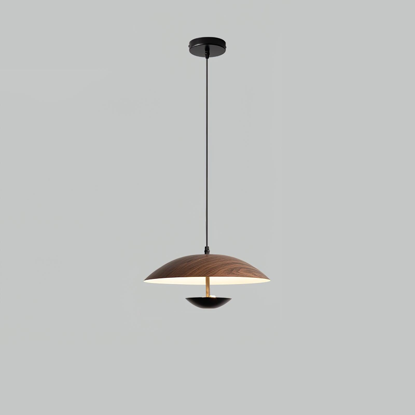 Modern Frisbee LED Pendant Light Wood Grain Hanging Lamp for Kitchen Island and Dining Room