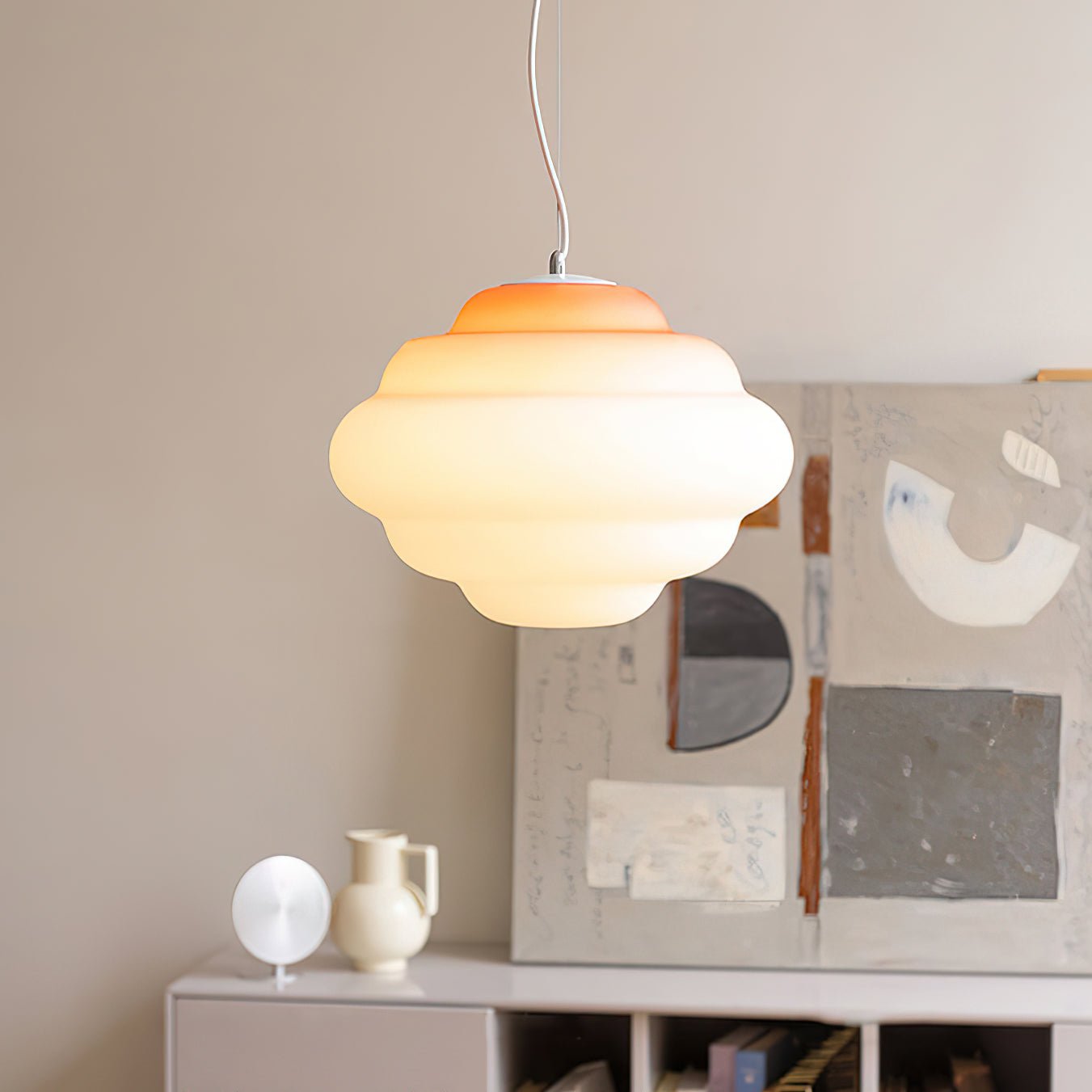 Modern Frosted Glass Cloud Pendant Lamp with Gradient Red Blue Yellow Accent