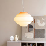 Modern Frosted Glass Cloud Pendant Lamp with Gradient Red Blue Yellow Accent