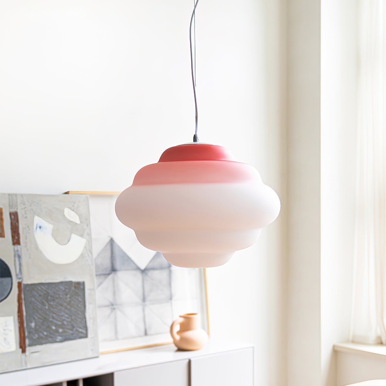 Modern Frosted Glass Cloud Pendant Lamp with Gradient Red Blue Yellow Accent