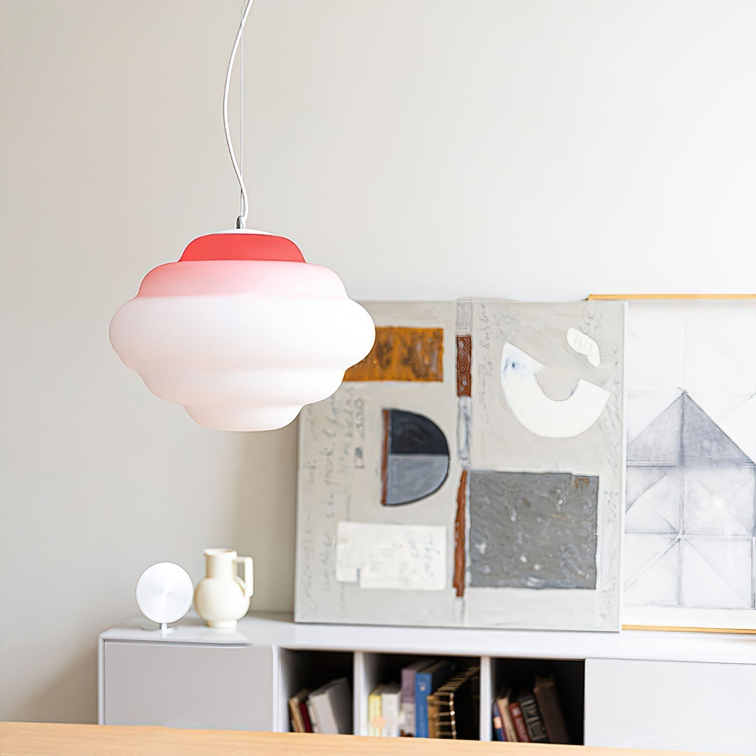 Modern Frosted Glass Cloud Pendant Lamp with Gradient Red Blue Yellow Accent