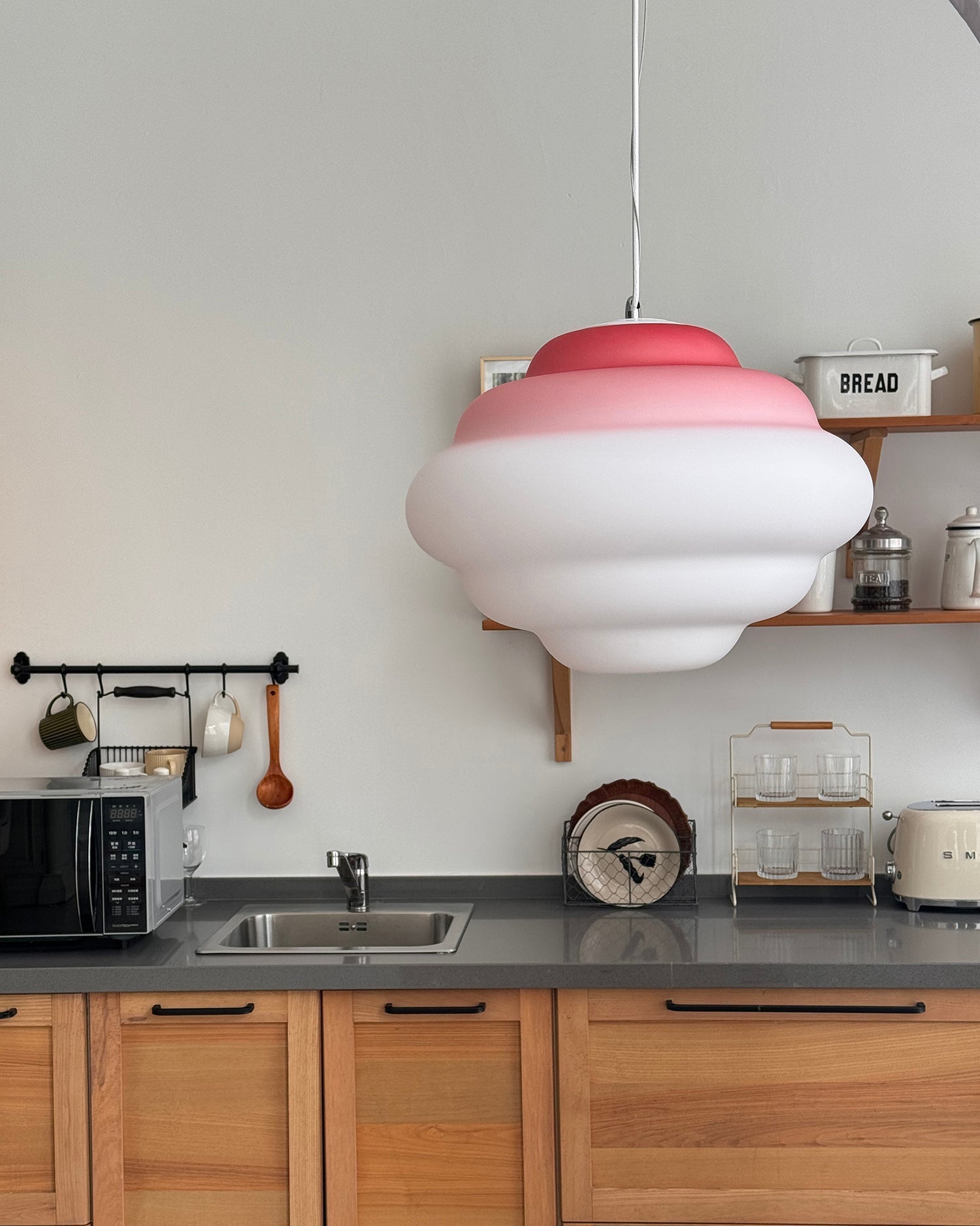 Modern Frosted Glass Cloud Pendant Lamp with Gradient Red Blue Yellow Accent
