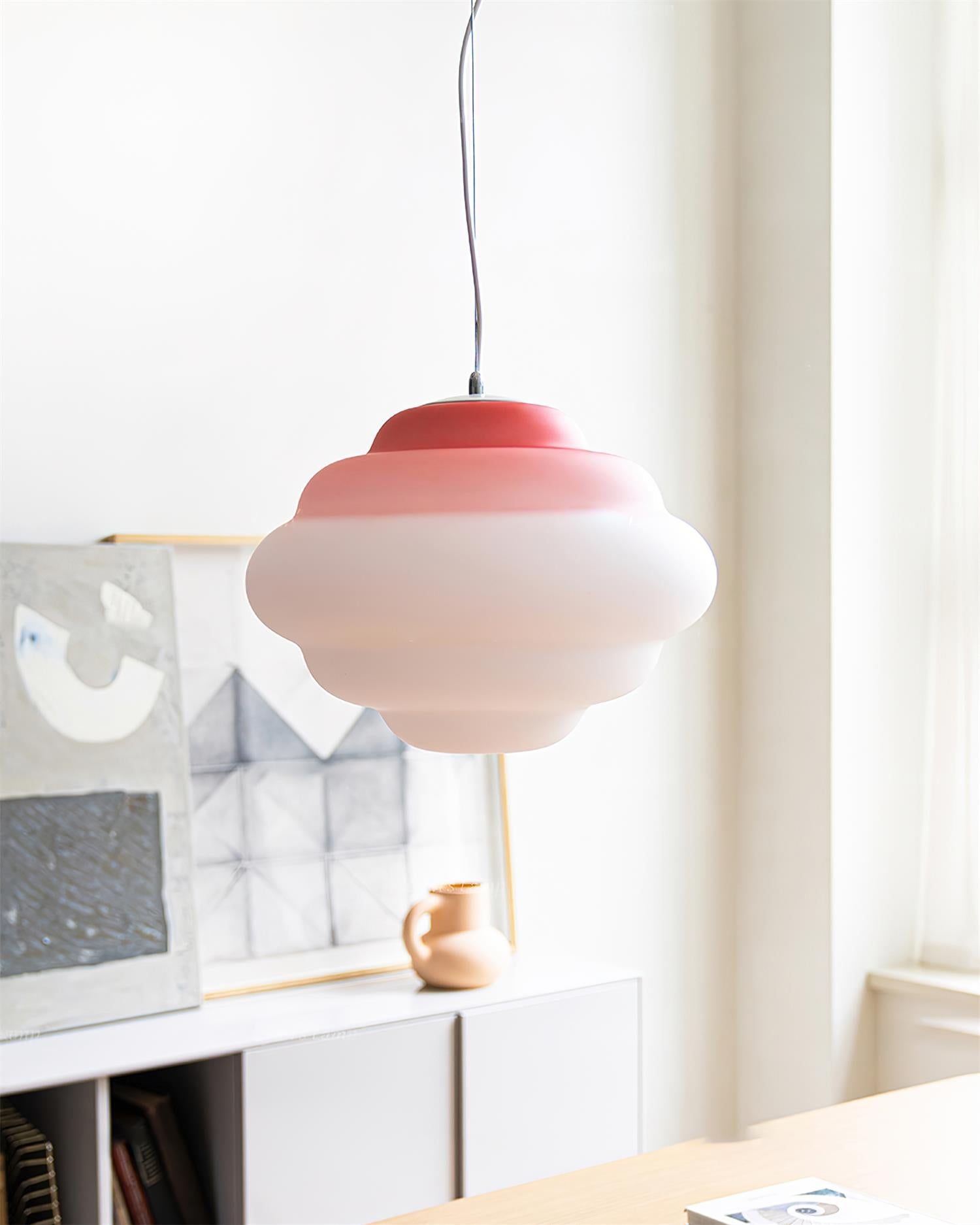 Modern Frosted Glass Cloud Pendant Lamp with Gradient Red Blue Yellow Accent