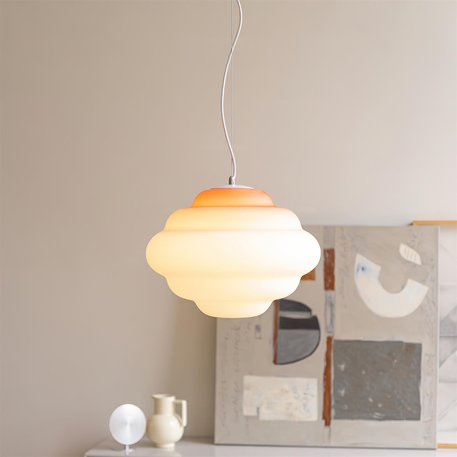Modern Frosted Glass Cloud Pendant Lamp with Gradient Red Blue Yellow Accent
