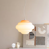 Modern Frosted Glass Cloud Pendant Lamp with Gradient Red Blue Yellow Accent