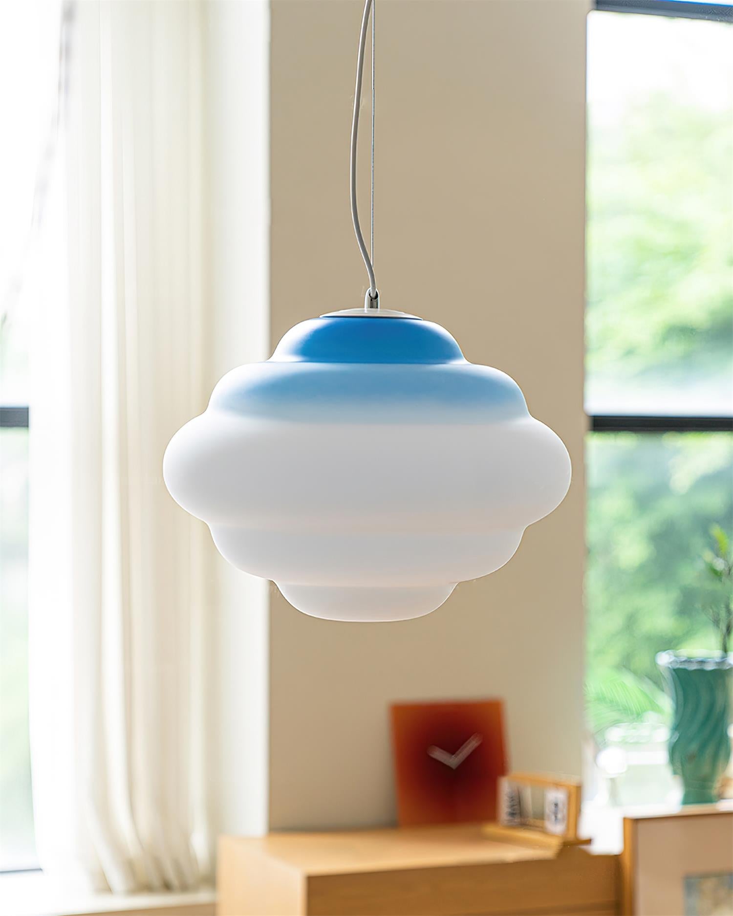 Modern Frosted Glass Cloud Pendant Lamp with Gradient Red Blue Yellow Accent