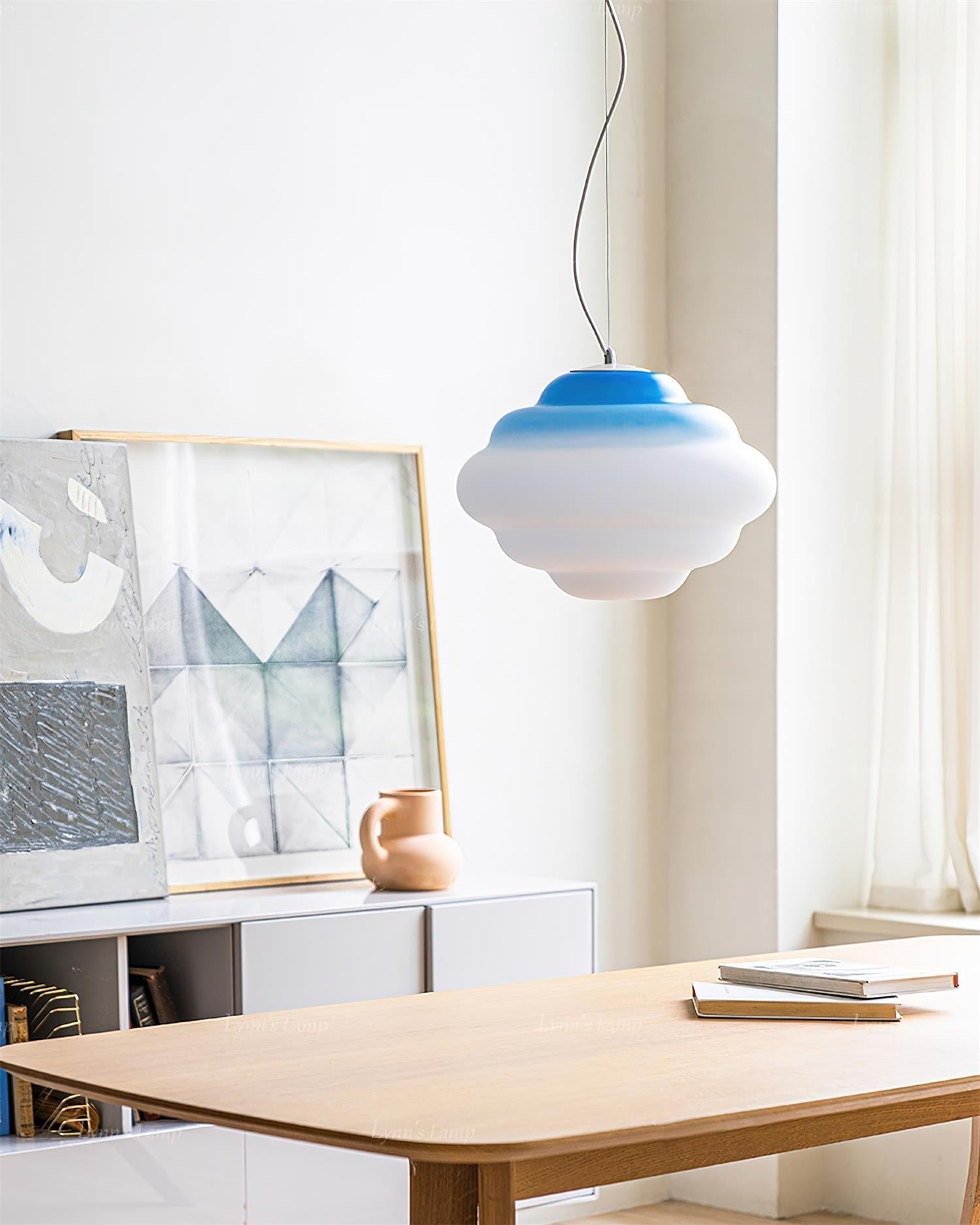 Modern Frosted Glass Cloud Pendant Lamp with Gradient Red Blue Yellow Accent