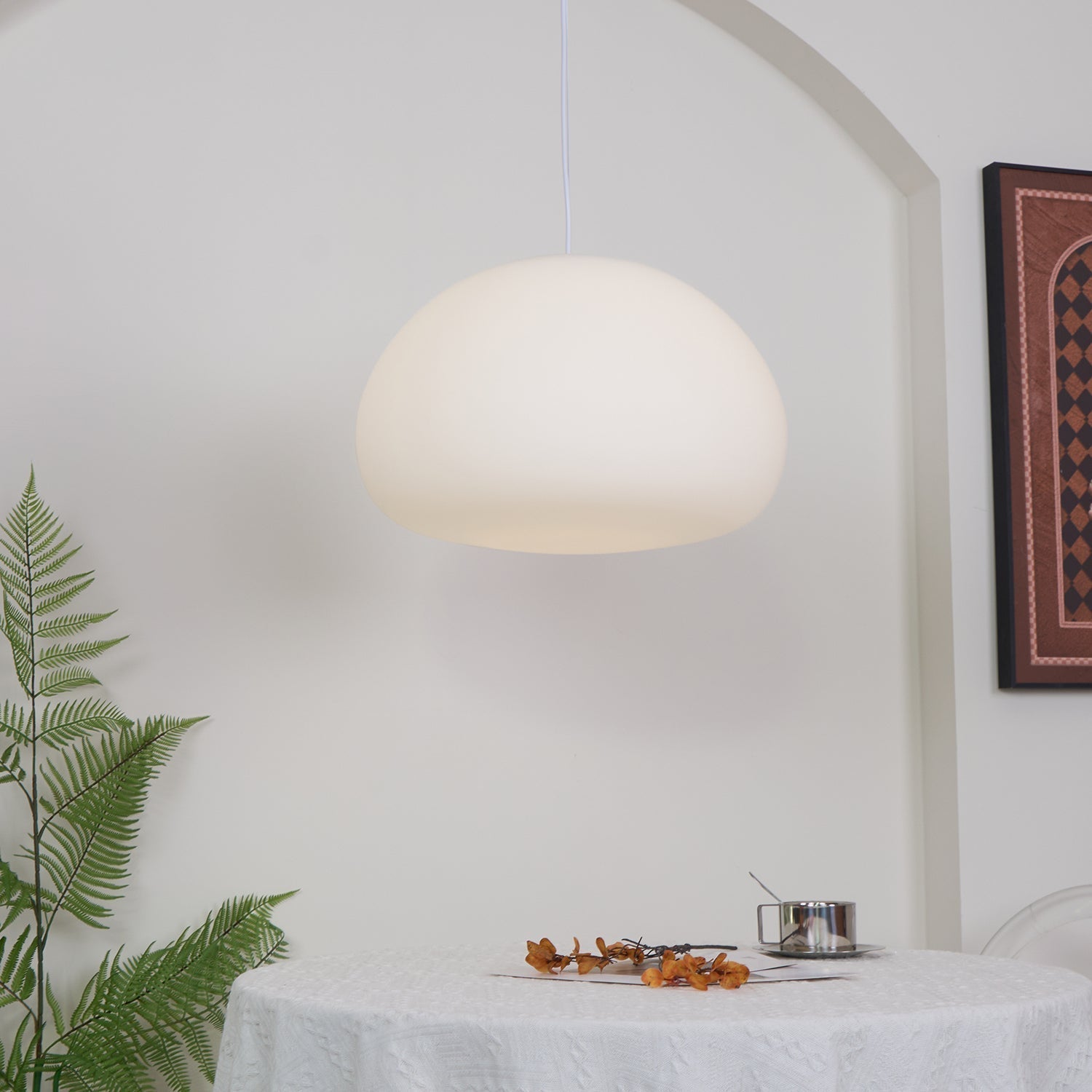 Modern Frosted Glass Drop Pendant Light Contemporary White Ceiling Hanging Fixture