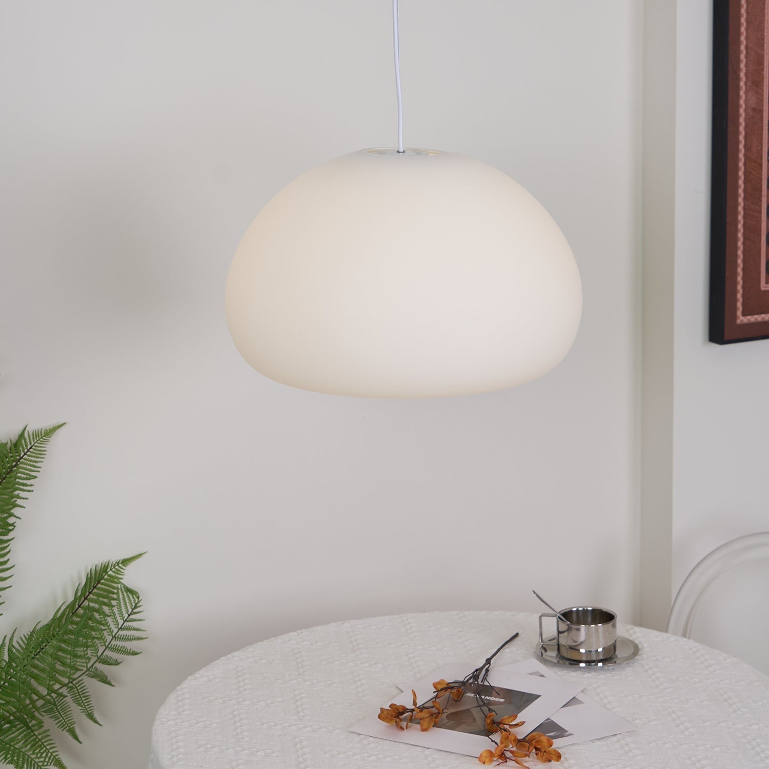 Modern Frosted Glass Drop Pendant Light Contemporary White Ceiling Hanging Fixture