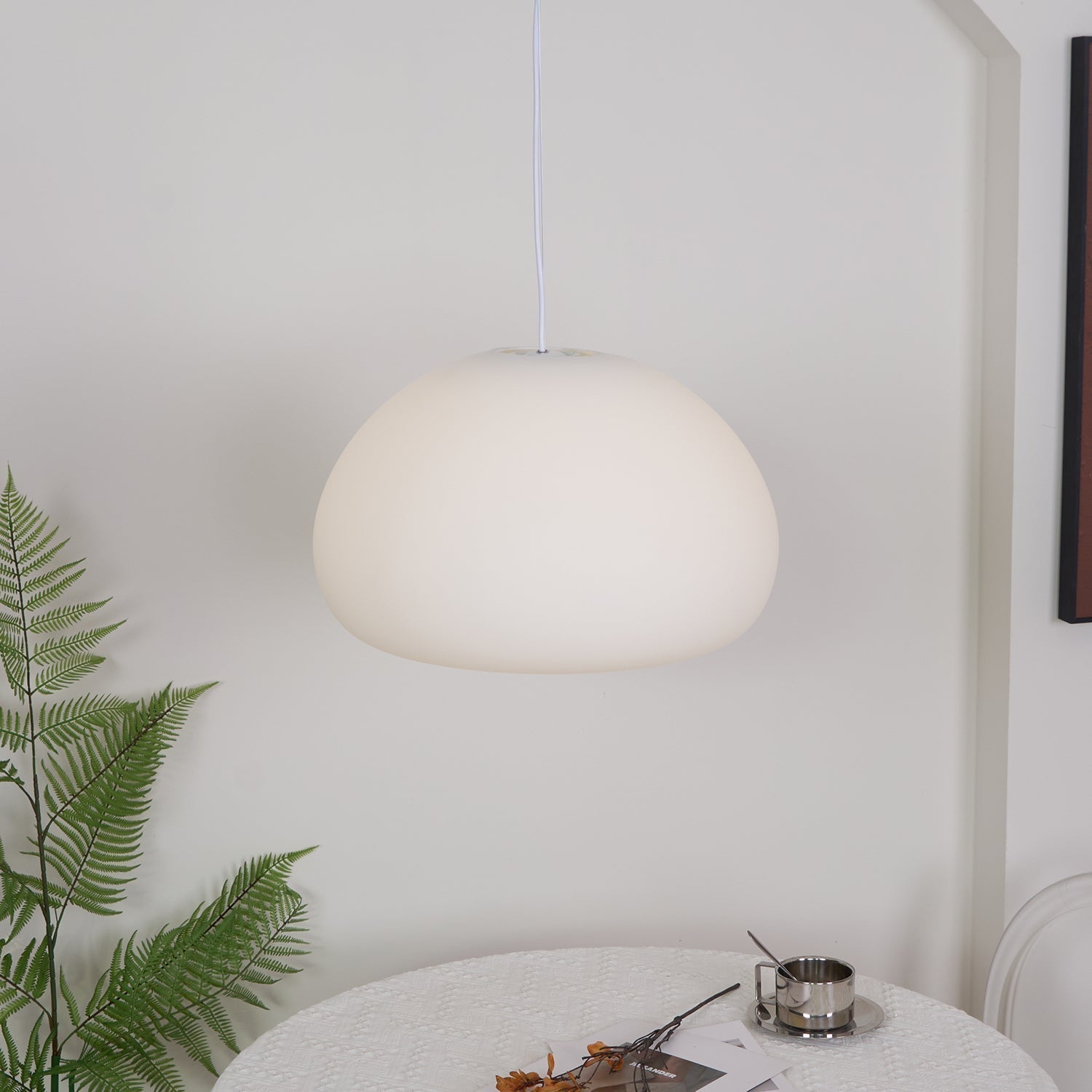 Modern Frosted Glass Drop Pendant Light Contemporary White Ceiling Hanging Fixture