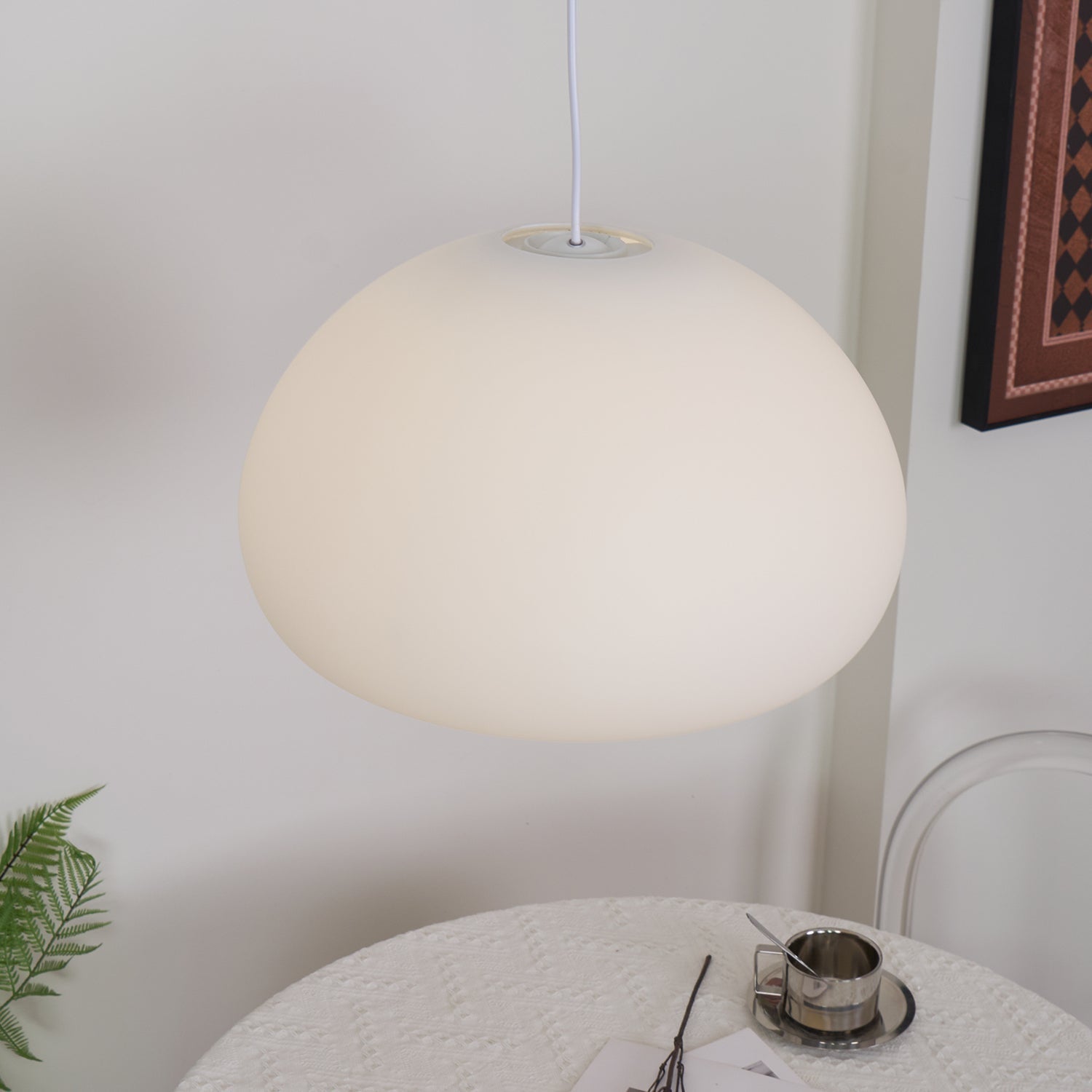 Modern Frosted Glass Drop Pendant Light Contemporary White Ceiling Hanging Fixture