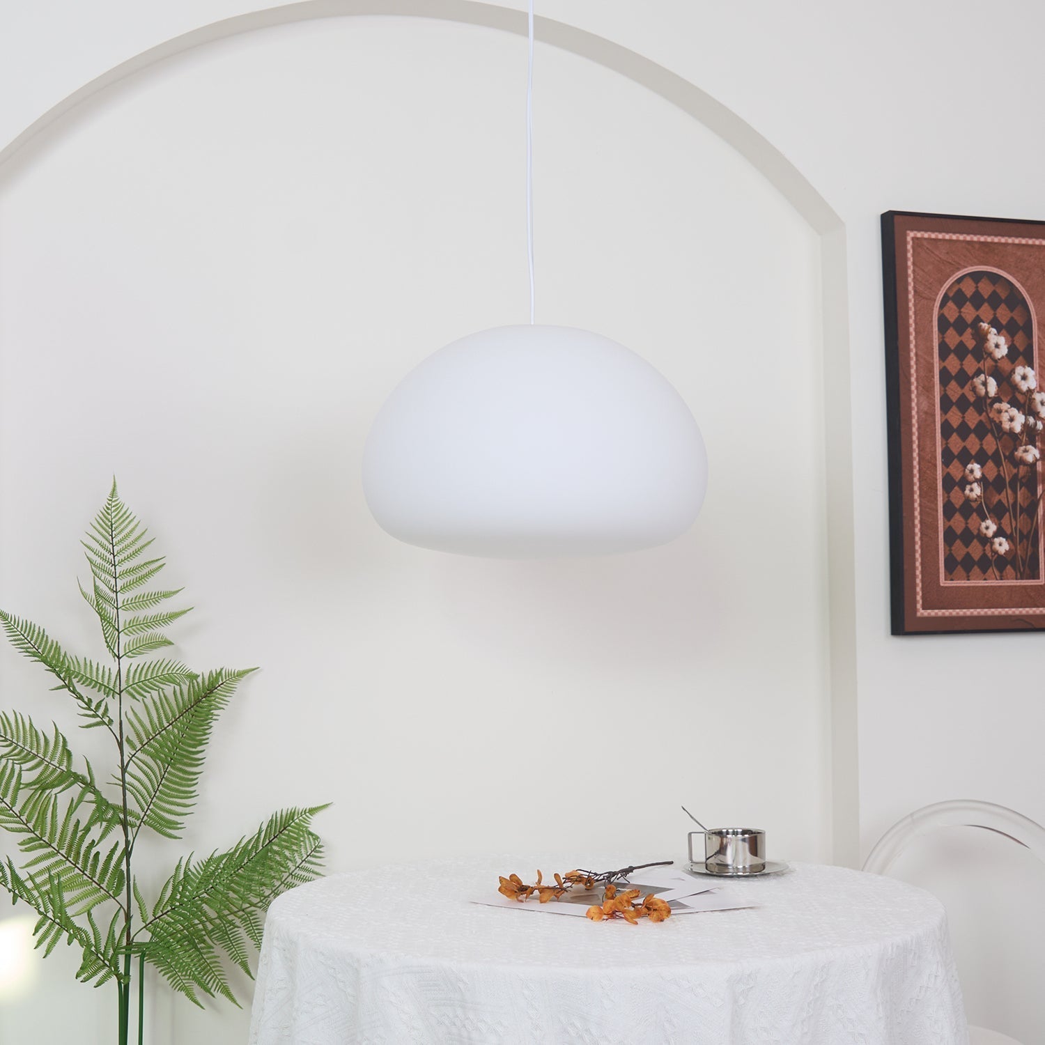 Modern Frosted Glass Drop Pendant Light Contemporary White Ceiling Hanging Fixture