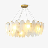 Modern Frosted Glass Feather Chandelier Multi Tier Gold Pendant Light for Living Room