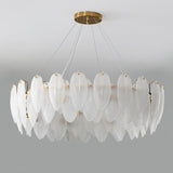 Modern Frosted Glass Feather Chandelier Multi Tier Gold Pendant Light for Living Room