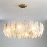 Modern Frosted Glass Feather Chandelier Multi Tier Gold Pendant Light for Living Room