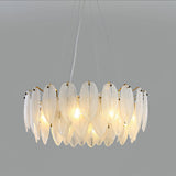 Modern Frosted Glass Feather Chandelier Multi Tier Gold Pendant Light for Living Room