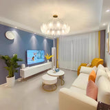 Modern Frosted Glass Feather Chandelier Multi Tier Gold Pendant Light for Living Room