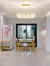Modern Frosted Glass Feather Chandelier Multi Tier Gold Pendant Light for Living Room