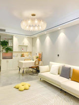 Modern Frosted Glass Feather Chandelier Multi Tier Gold Pendant Light for Living Room
