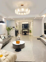 Modern Frosted Glass Feather Chandelier Multi Tier Gold Pendant Light for Living Room