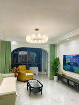 Modern Frosted Glass Feather Chandelier Multi Tier Gold Pendant Light for Living Room